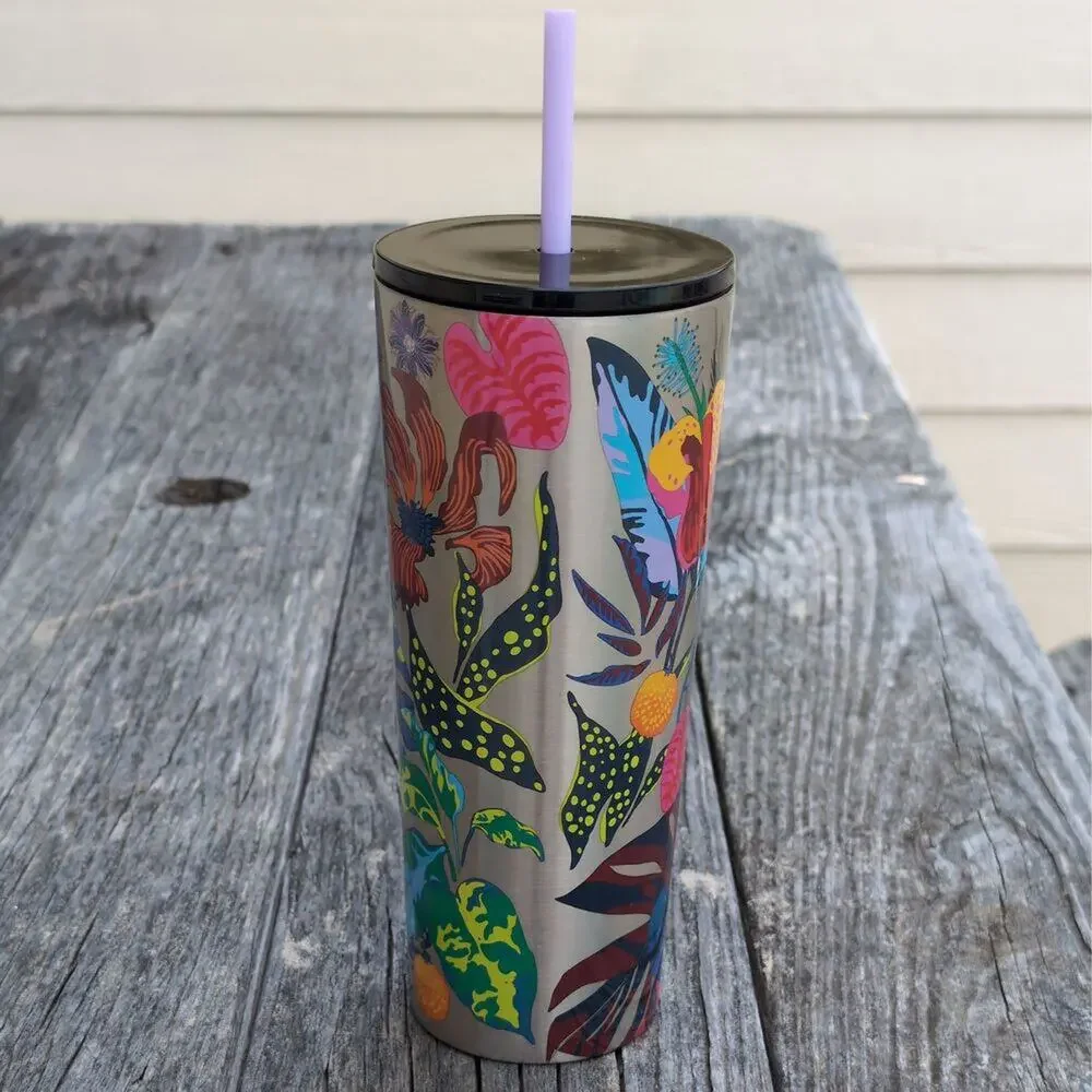NWT Starbucks Multicolored 3D Floral Summer Stainless Steel Tumbler 24 oz. Venti